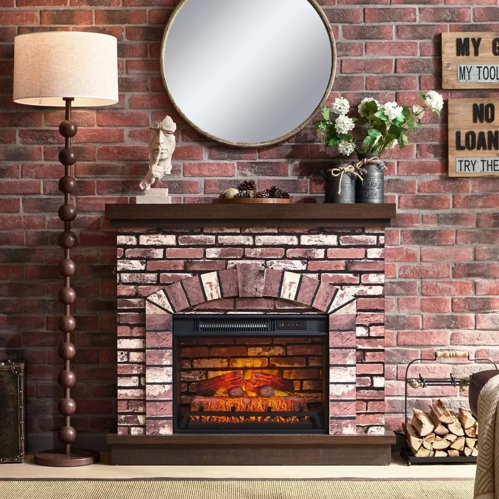 High Quality Fashion Farmhouse Electric Fireplace with Mantel, TV Stand with Freestanding Electric Fireplace Heater,Adjustable