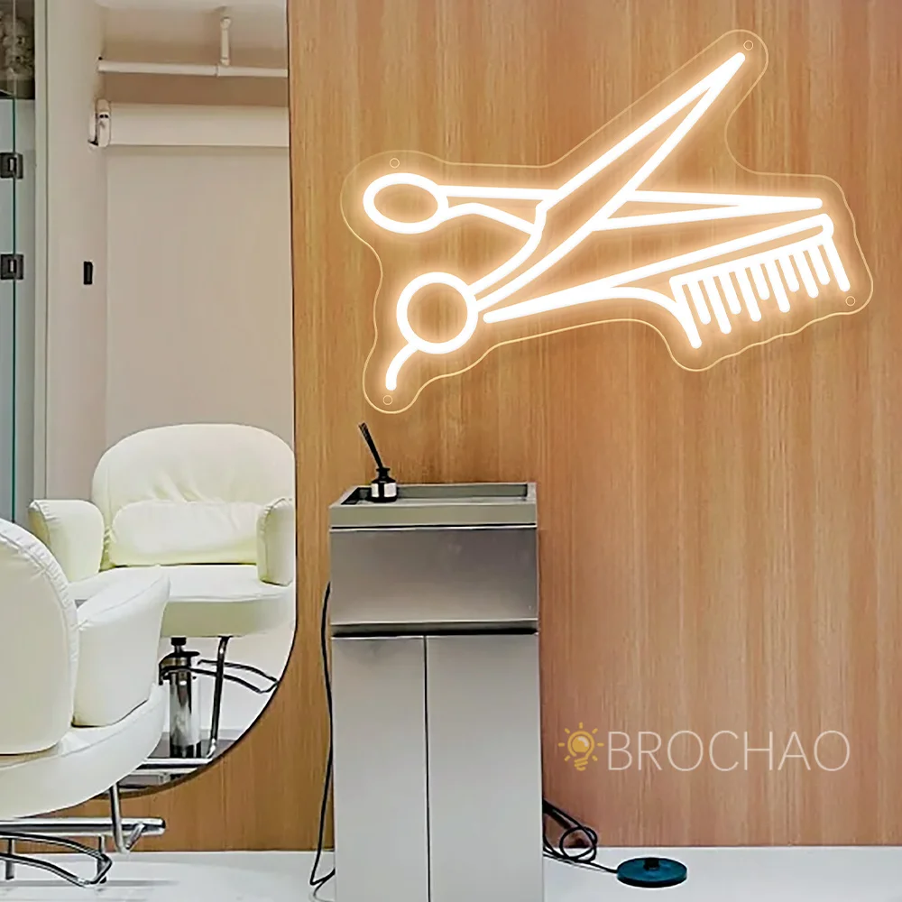 Letrero de neón para peluquería, letrero de luz para barbería, luces de neón LED de bienvenida abiertas, decoración de pared para habitación de cabello USB, letrero de negocios