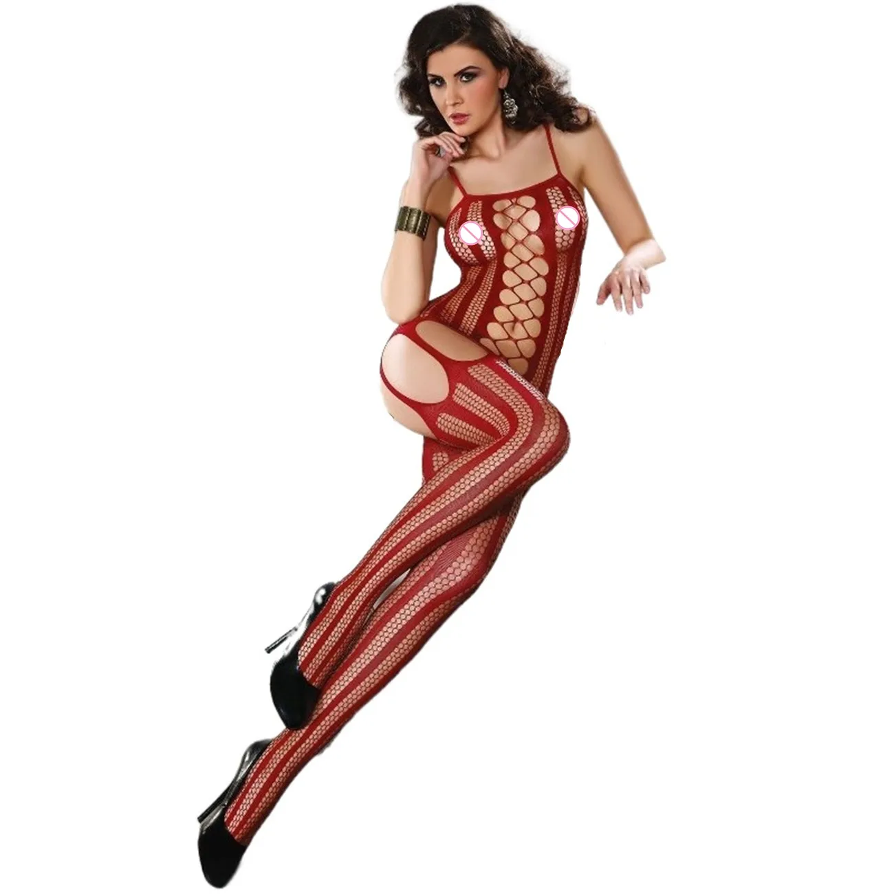 Sexy Lingerie Fishnet Pink Bodysuit Hollow Out Erotic Teddies Open Crotch Mesh Bodystocking Porno Underwear Costumes for Women