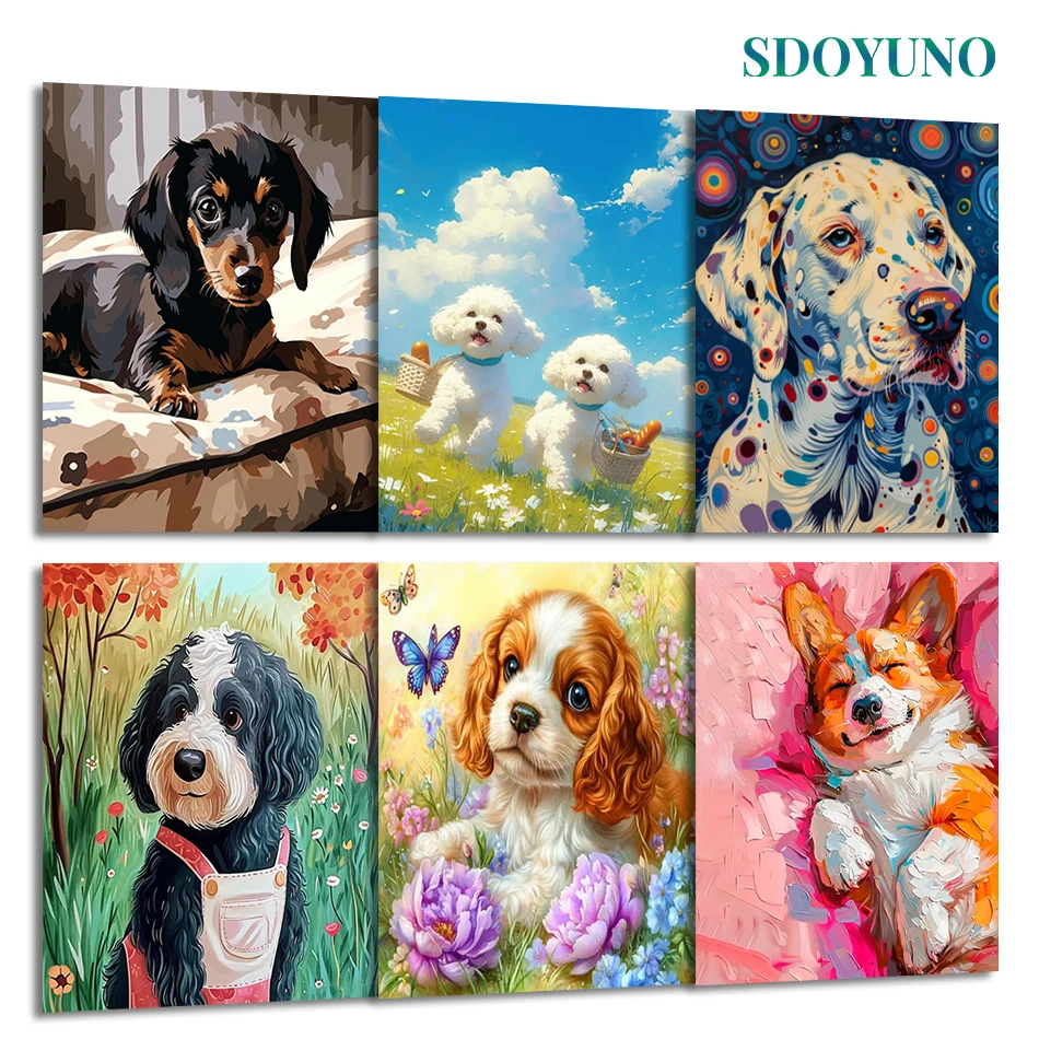 

SDOYUNO Painting By Numbers Draw For Adults dog Animals Art Supplies Artwork Paint Kit Picture Frame On Canvas hobby Home Decor