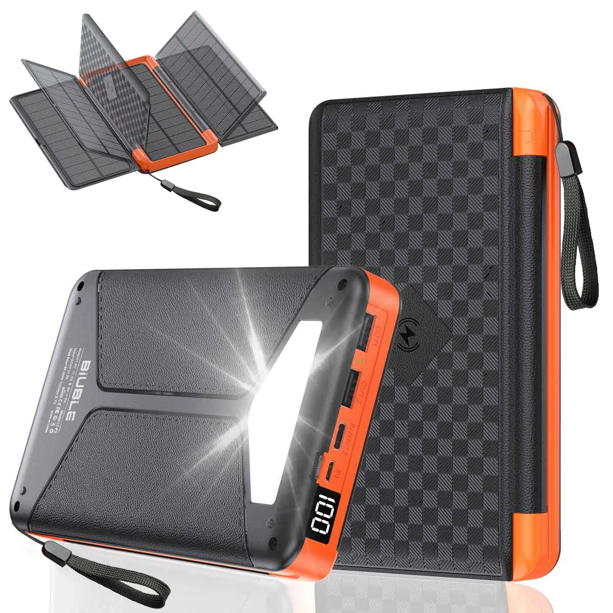 20000mAh Solar Power Bank Ultra-Large Capacity Mobile Power Portable Lanyard Compass External Battery Super Fast Powerbank