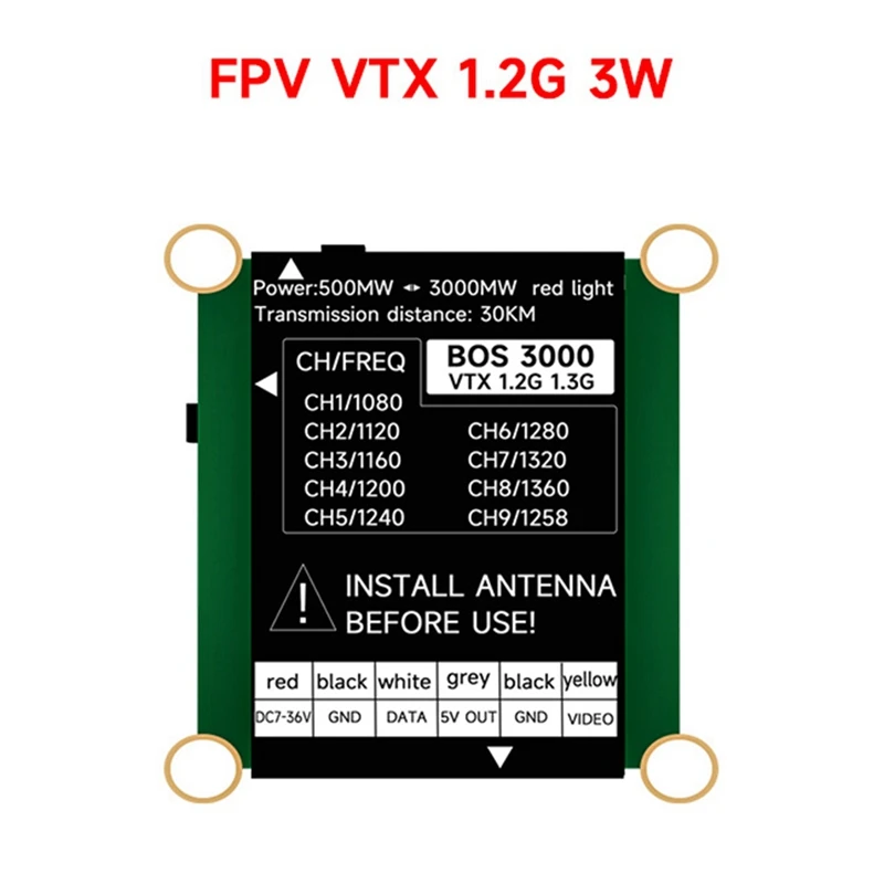 1.2G 1.3G 3W VTX 3000mw 9-Channel High Power FPV Video Transmitter PAL/NTSC for FPV Long Range RC Drone-DT30
