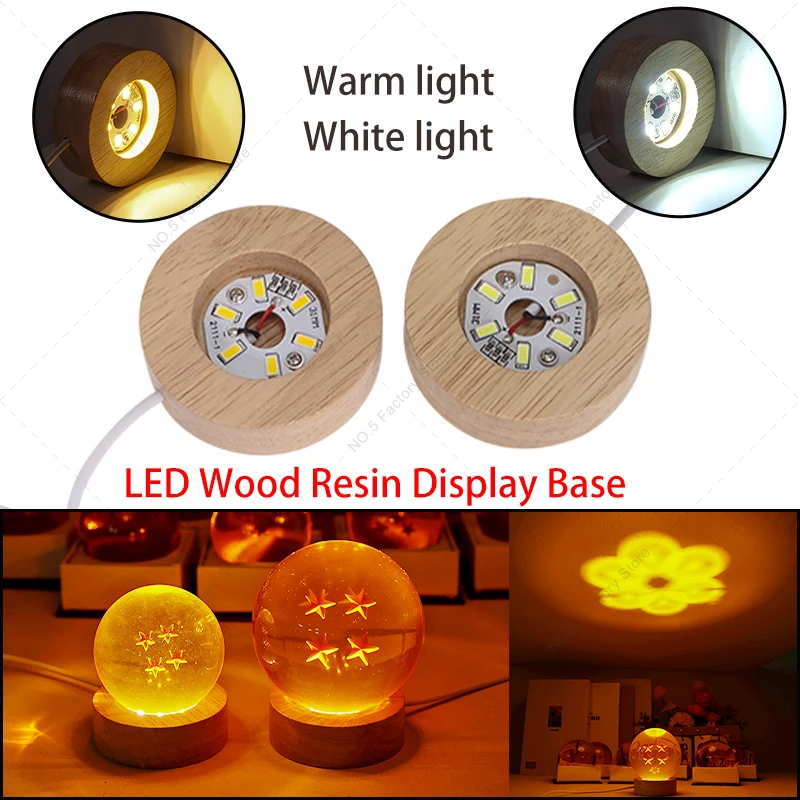 Wood Desktop Decorative Lights Light Base Night Light LED USB Crystal Ball Base Display Stand Lamp Holder Lamp Art Ornament