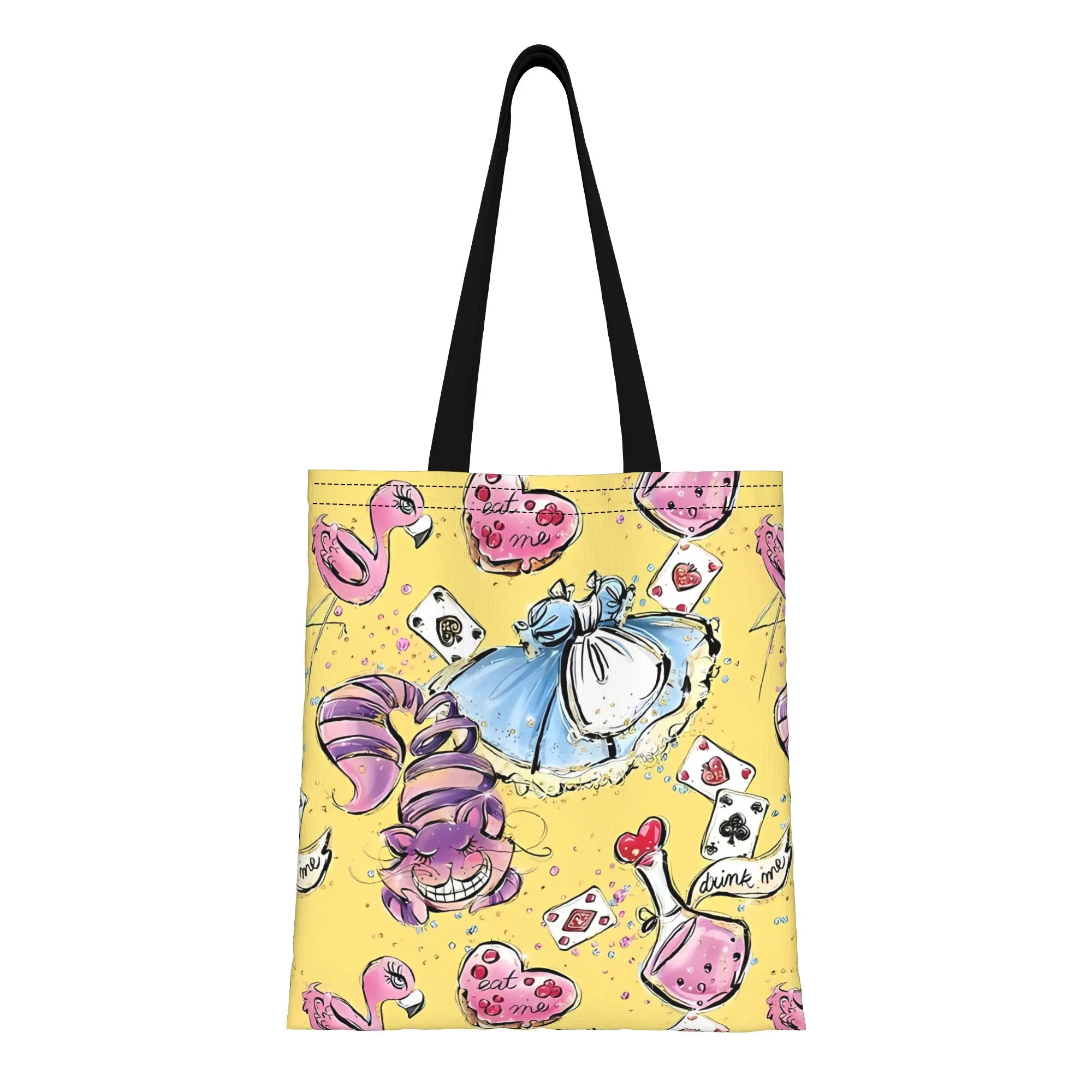 

Back to school season Cat Dress Potion Hearts Alice in Wonderland Canvas Tote Bag Perfect for Shopping Women's Top-Handle Bags