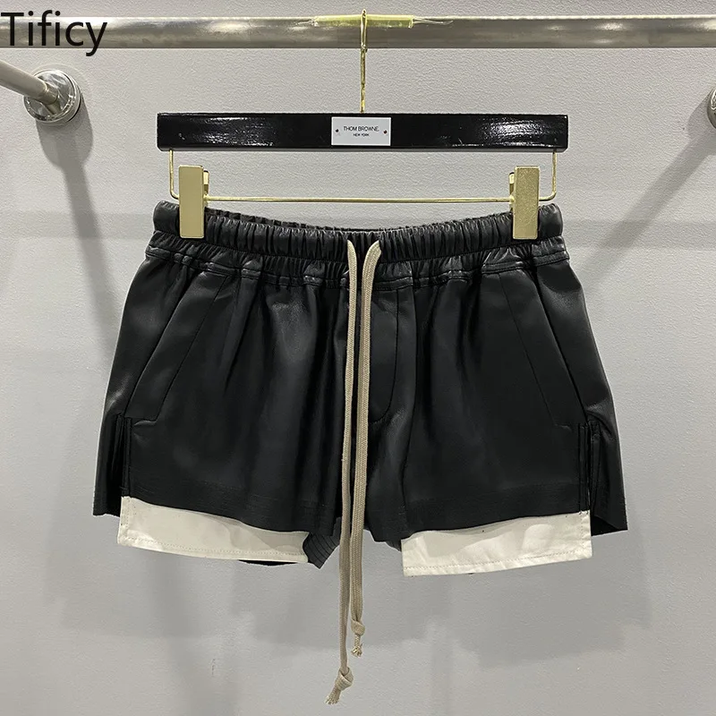 

TIFICY Women's | Goddess Basic PU Leather Four Corner Pockets Comfortable New Versatile Black Short Pants