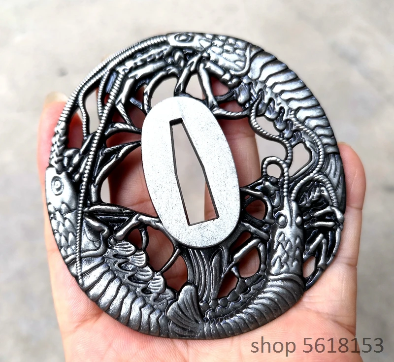 Silver Gray two shrimp tsuba for Japanese sword katana wakizashi tanto