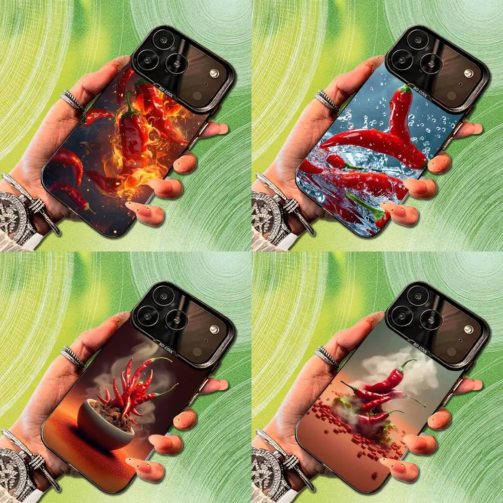 

Flaming Chili Art Phone Case For iPhone 14,17,13,12,11,16,15,Mini,Pro,SE,XS,MAX,Black Matte Silicone Cover
