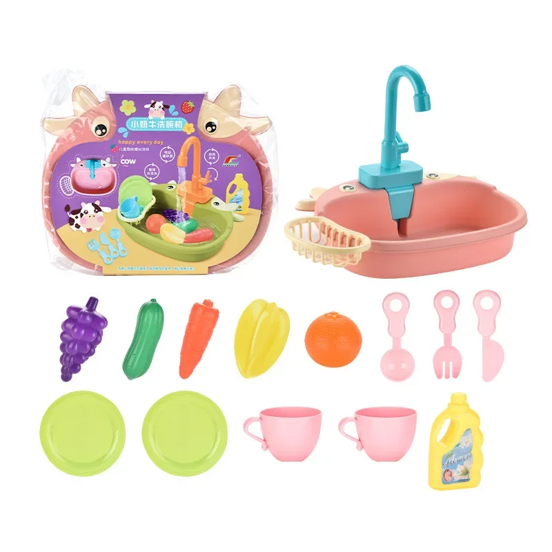 Brinquedos para pia de cozinha para crianças, Máquina de lavar louça elétrica, Mini comida fingir brincar, House Toy para crianças, Simulação para meninas, Role Play