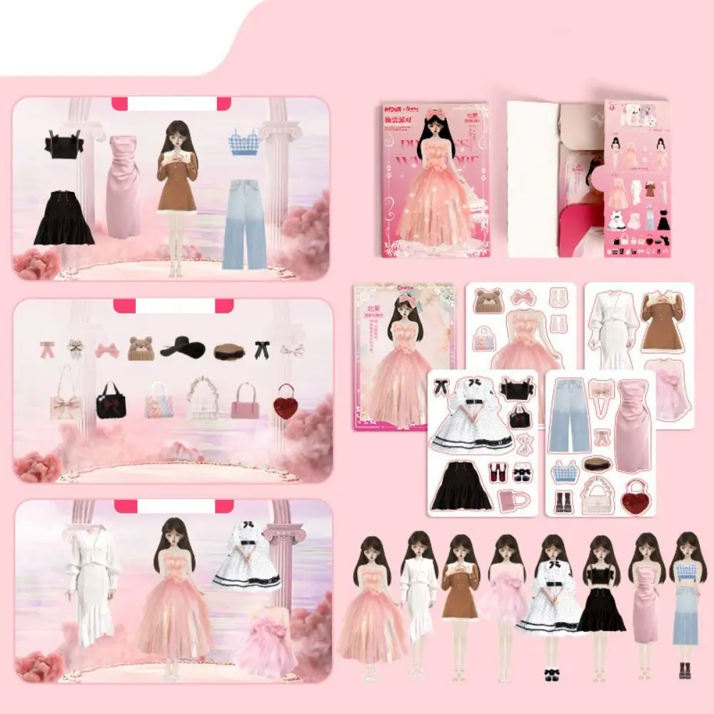 

No Cutting Paper Doll House Girl DIY Toy Play Repeatedly Paper Doll Quiet Book Sparkling Collage Set DIY Cute Princess Book