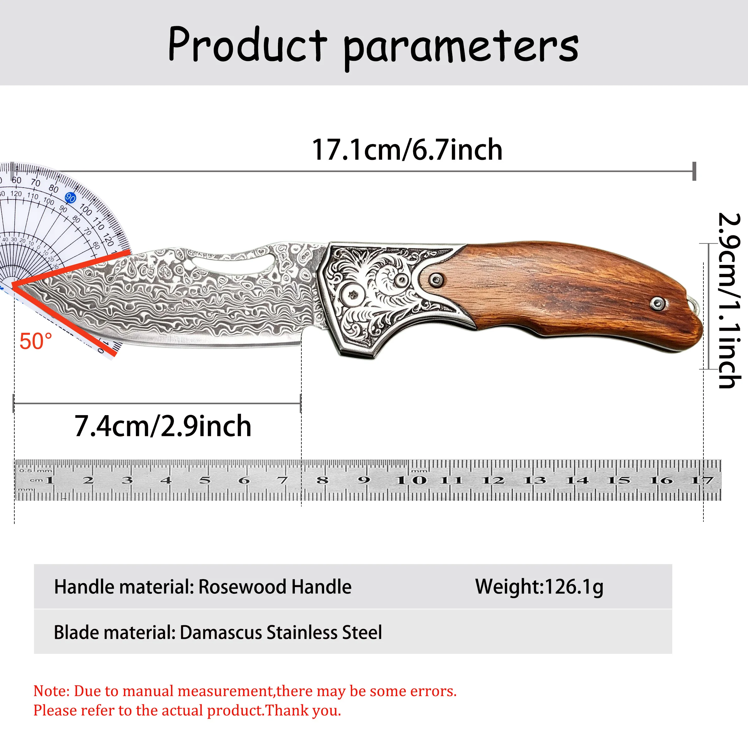 1PC,Folding Knife Damascus Pocket Knife Fruit Vegetable Meat Peeling Paring Knife Portable Food Prep Folding Knife Camping Tool