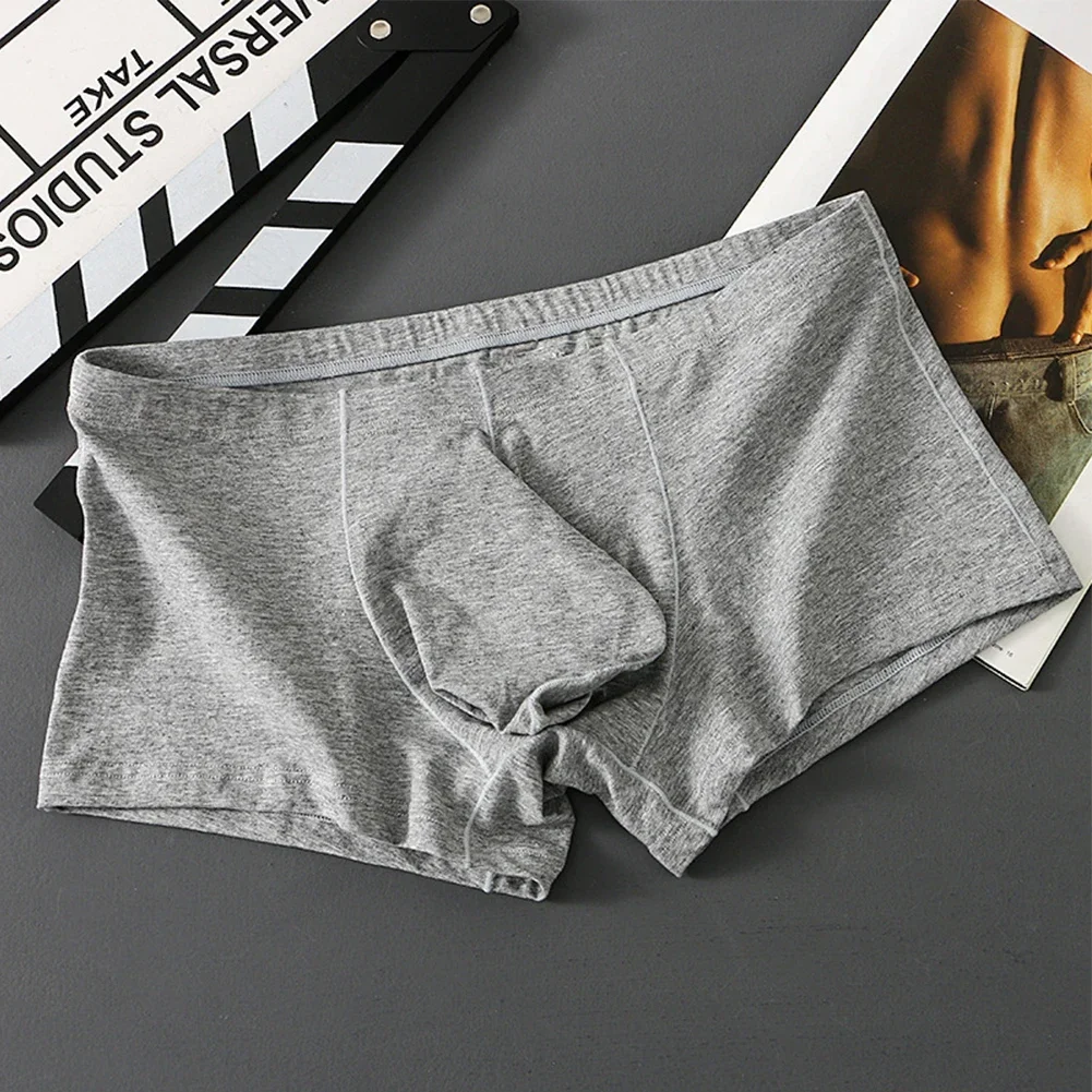Men Ice Silk Boxer Briefs Big Bulge Pouch Shorts Cotton Trunks Solid Color Breathable Comfort Underpants Middle Waist Underwear