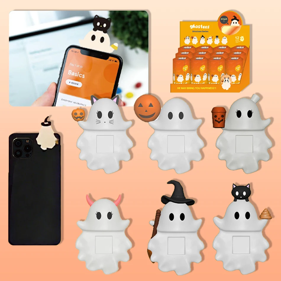 

Mini Phone Figure Halloween Ghost Smartphone Figurine Halloween Mini Figure Peel-and-stick Decorations For Cell Phone Tablet Men