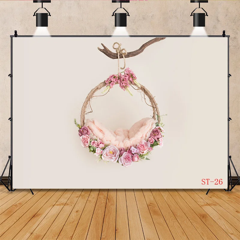 

SHUOZHIKE Newborn Baby Digital Photography Fur Garland Backdrop Floral Basket Birthday Hundred Days Studio Background XSE-26