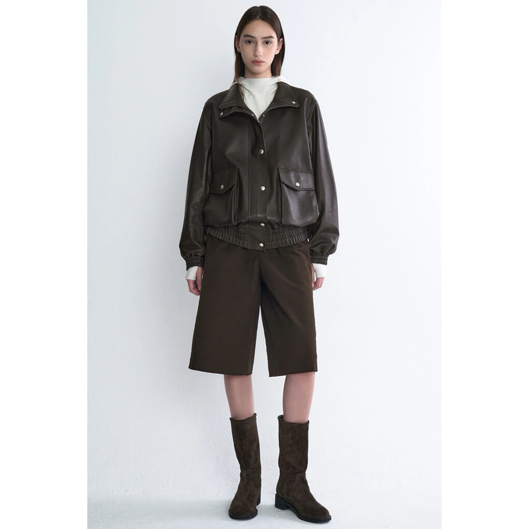 عارضة الليمون الجبن TIM25 الخريف تخفيف دراجة نارية Sle الجلود Jaet ملابس خارجية في لونين تنوعا الوقوف طوق معطف