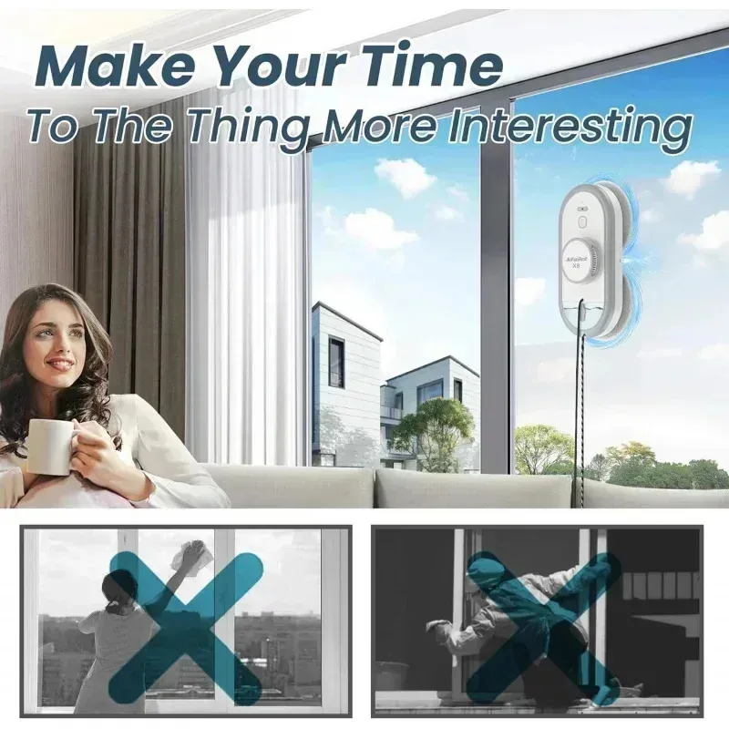 QZA4-AlfaBot X8 Window Cleaning Robot with Dual Water Spray,Voice Assistant,and Smart Vacuum for Highrise Windows,