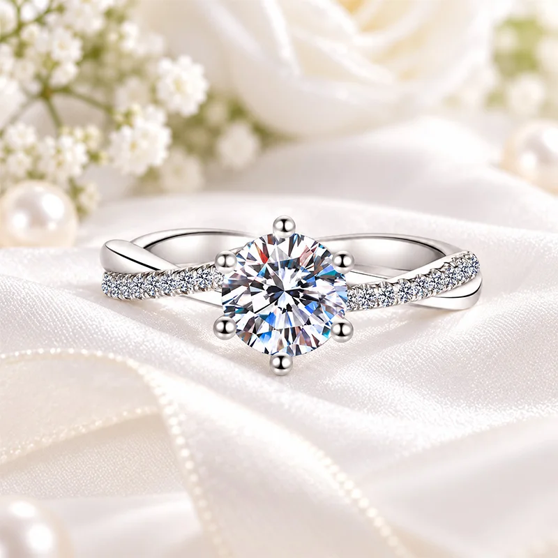 0.5CT-1.0CT Moissanite Ring S925 Sterling Silver Love Interwoven Vine Women's Wedding Band Engagement Ring Fine Jewelry Gift