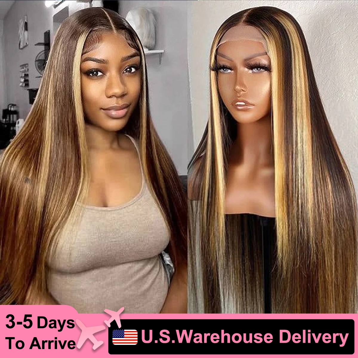 4/27 Highlight Straight 360 Full Lace Wig Brazilian Human Hair 13x4 Honey Blonde Colored Wigs 427 Ombre 13x6 Lace Frontal Wig