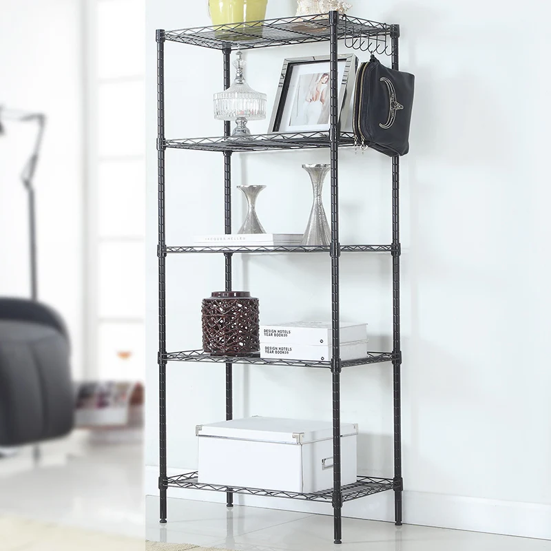 Changeable Assembly Floor Standing Carbon Steel Storage Rack Black Kitchen Furniture