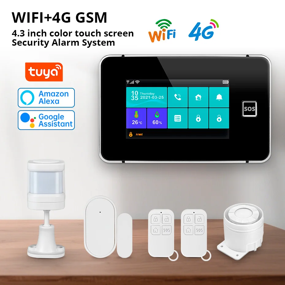 FUERS Tuya sistema de alarma de casa inteligente seguridad antirrobo vida inteligente PIR Detector puertas detectores alarma 2G/4G 433Mhz GSM inalámbrico
