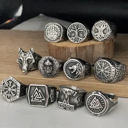 Vintage Viking Men Rings Stainless Steel Ethnic Belief Nordic Odin Compass Tree of Life Valknut Ring Amulet Jewelry Wholesale