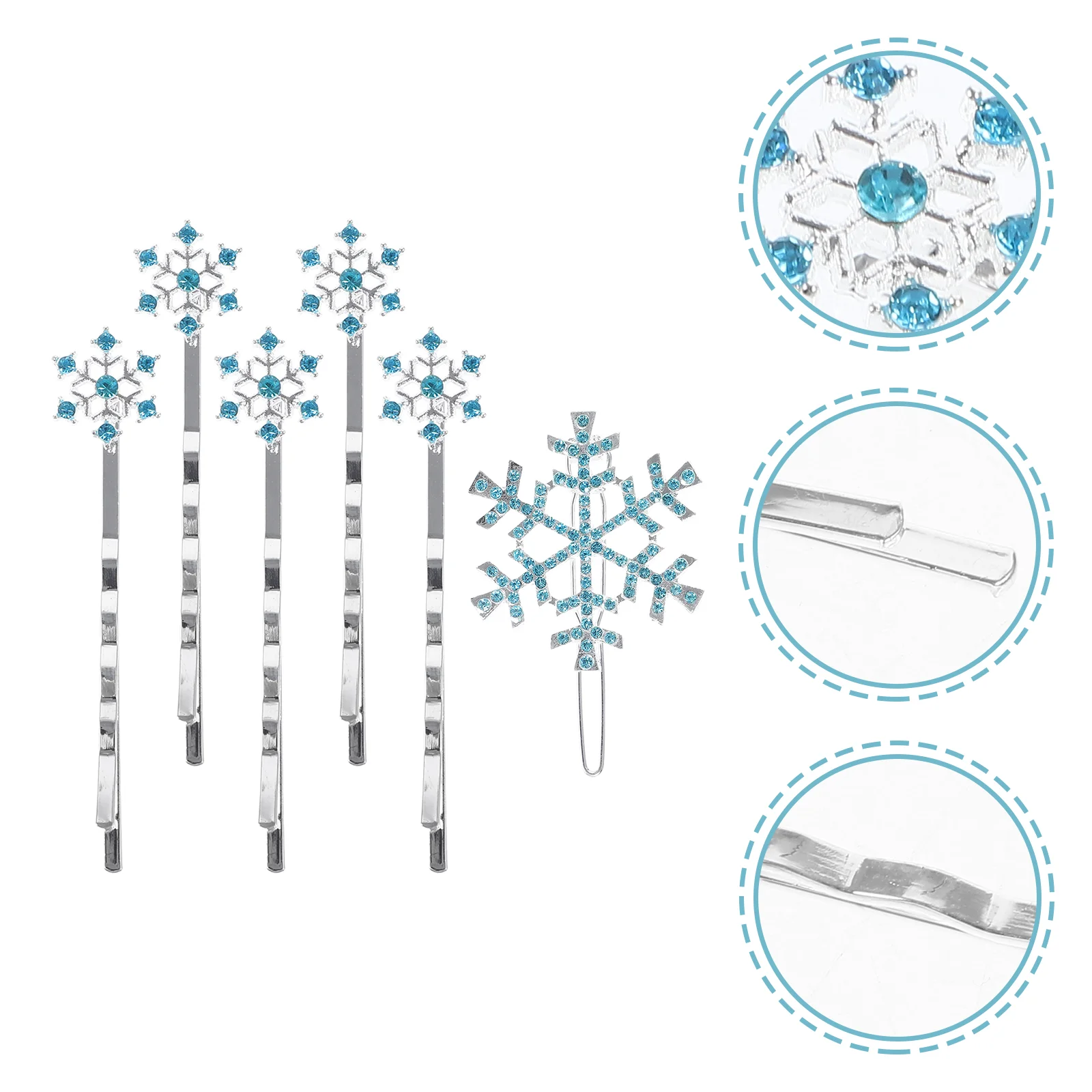 6 Pcs Toddler Hair Accessories Snowflake Clips Rhinestones Pins Child Childrens Blue Bow for