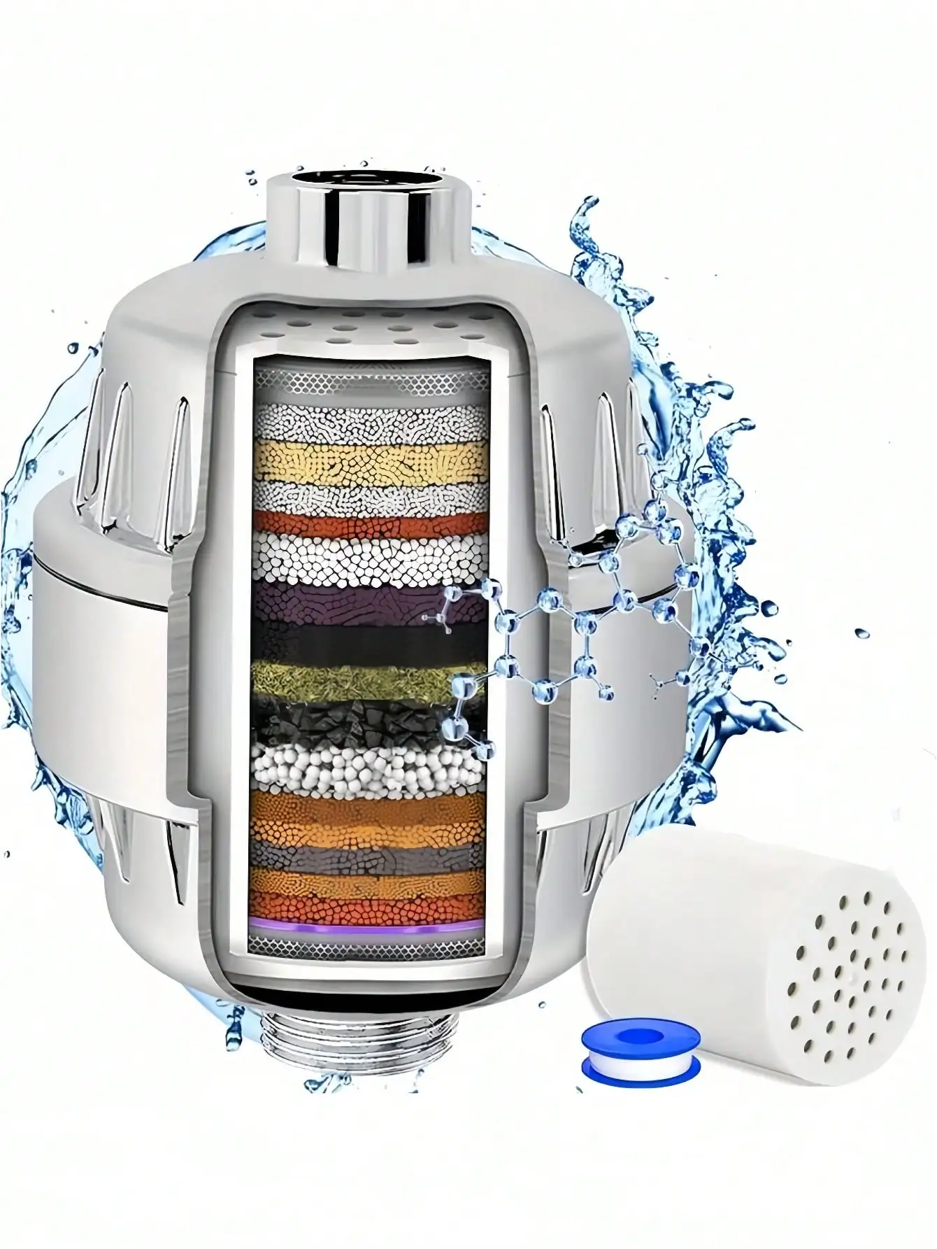 

20-Stage Chrome Shower Filter – Hard Water Purifier with Replaceable Cartridges for Hair & Skin