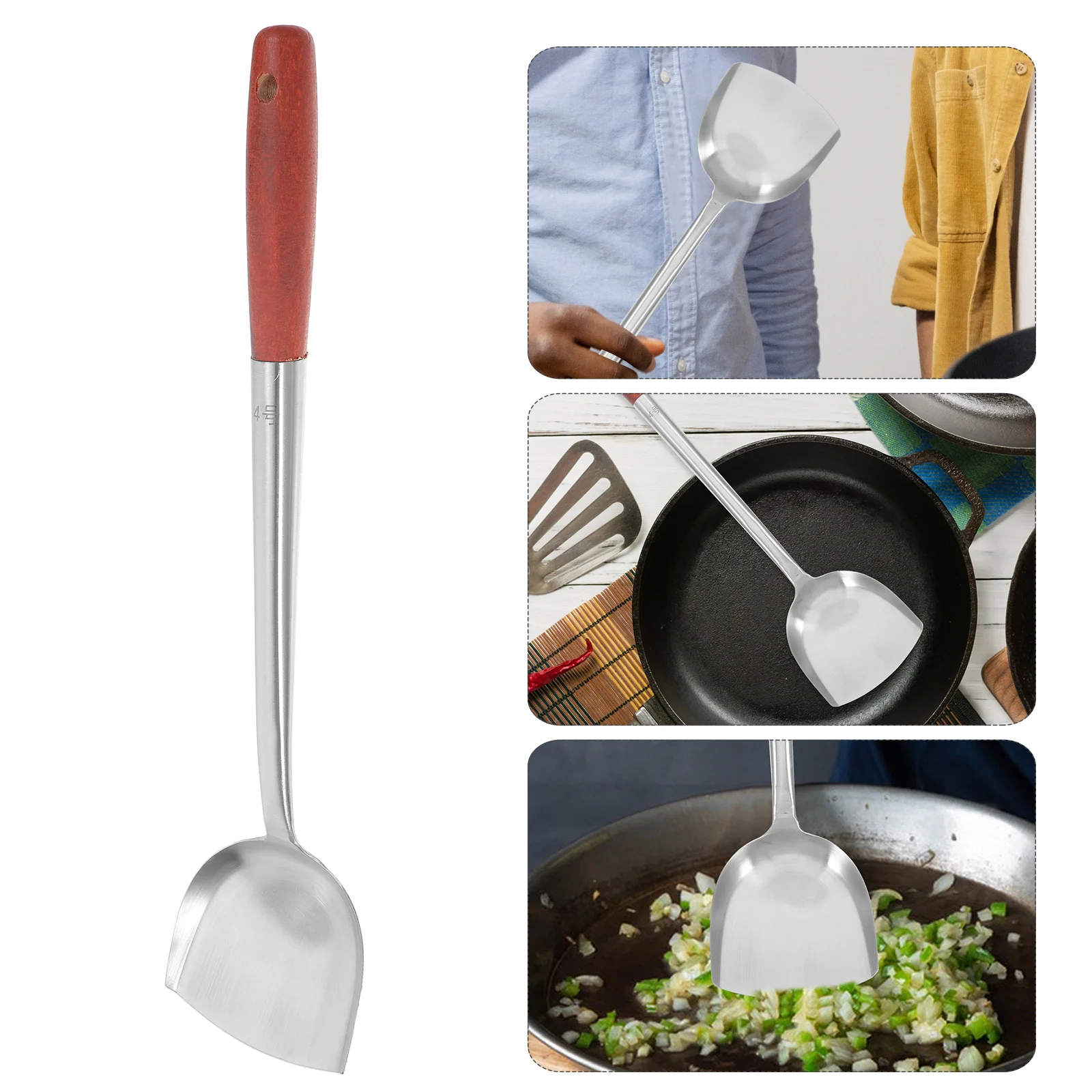

Griddle Kitchen Long Handle Spatula Household Wok Cooking Grilling Shovels Portable Utensil Silver