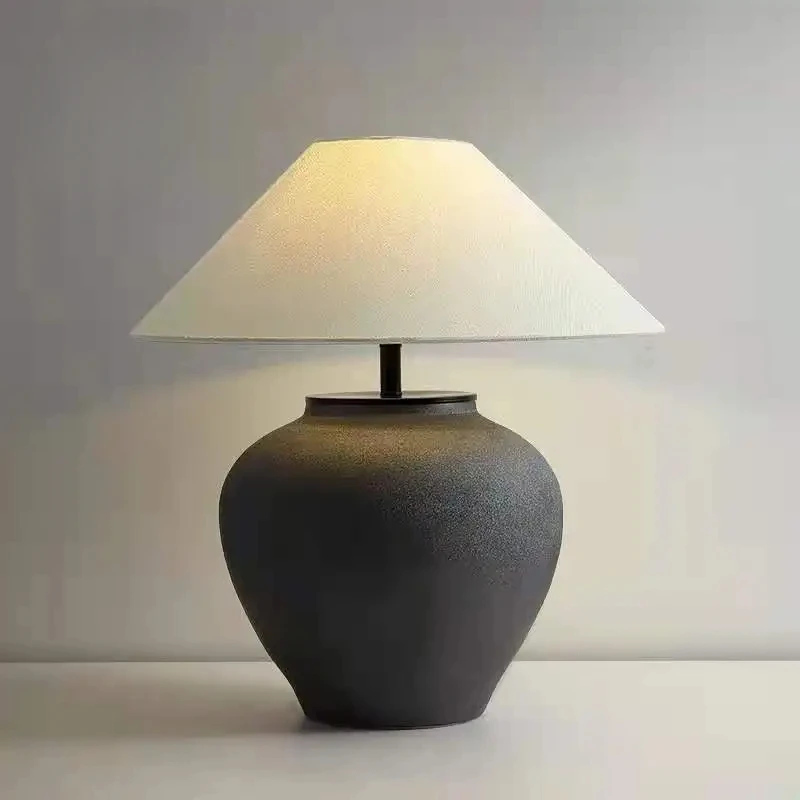 Wabi Sabi Ceramic Table Lamp Fabric Art Lampshade Bedroom Bedside Decor Table Lighting Living Room Sofa Side Desk Light