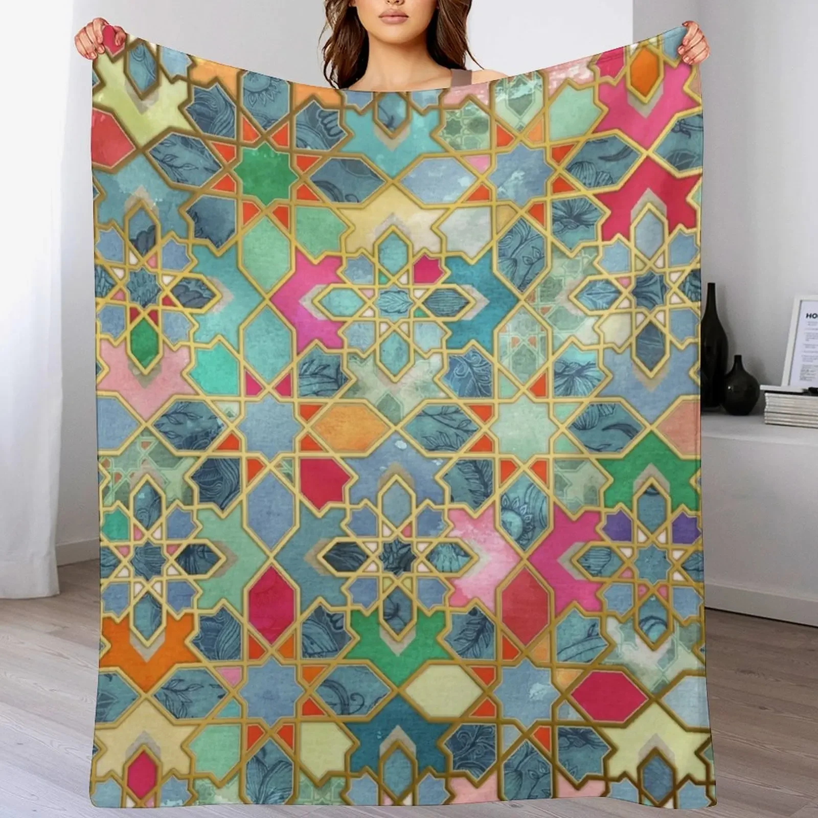 

Gilt & Glory - Colorful Moroccan Mosaic Throw Blanket Sofa Hairy Camping blankets and throws Blankets