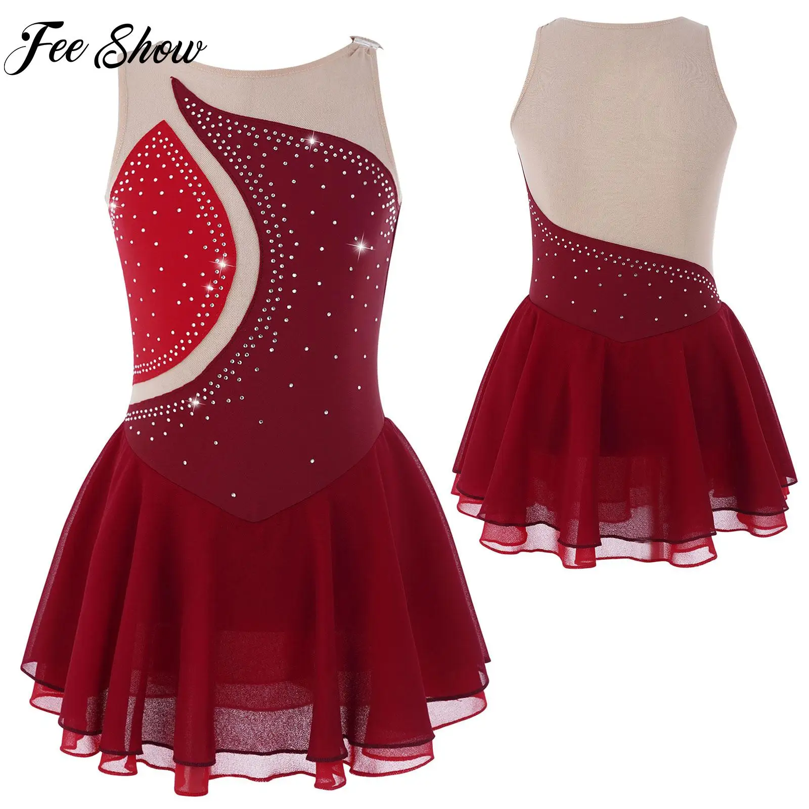 

Kids Girls Sleeveless Figure Skating Dance Dress Ballet Gymnastics Leotard Performance Costume Rhinestone Dress Fancy Dress 2025