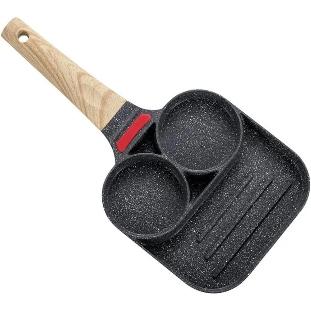 

Nonstick 2-Hole Hamburger Pan with Wooden Handle, Compatible with Gas and Induction Stoves