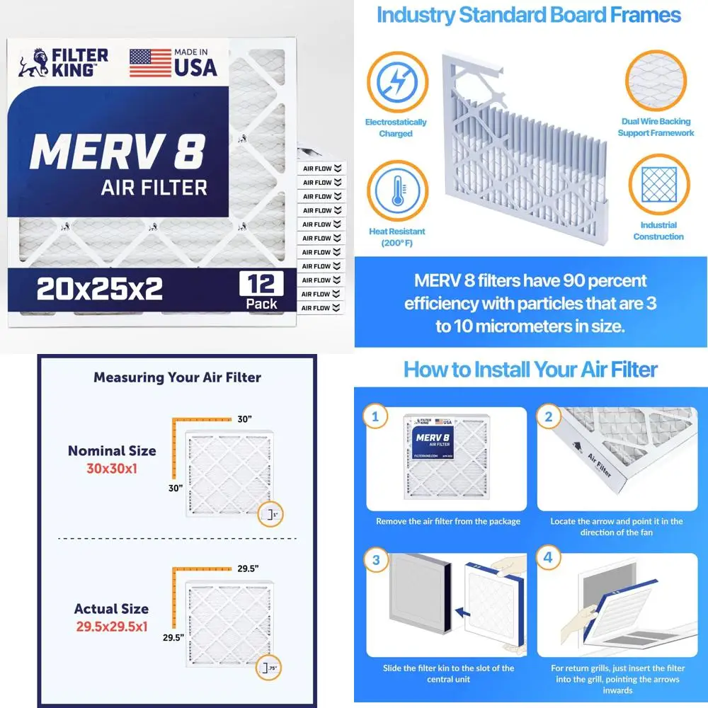 20 × 25 × 2 MERV 8 مرشحات هواء مطوية 12 حزمة لأنظمة HVAC - صنع في الولايات المتحدة الأمريكية - الحجم الفعلي 19.5 × 24.5 × 1 - فرن عالي الكفاءة #1