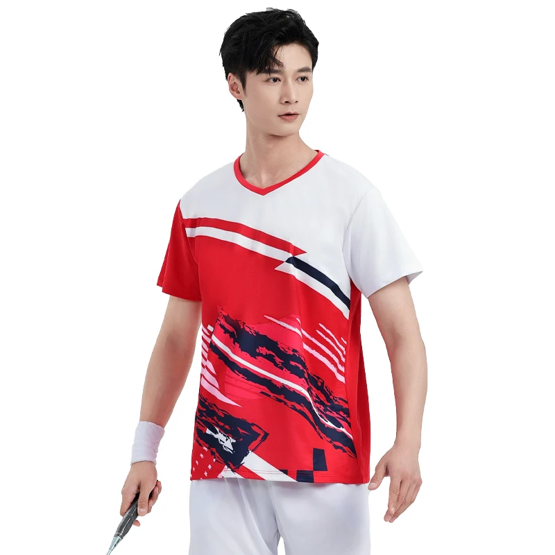 Ropa de bádminton 3D con cuello en V, camisetas de entrenamiento de tenis de mesa transpirables personalizadas de poliéster, camisetas deportivas de secado rápido para correr y Fitness