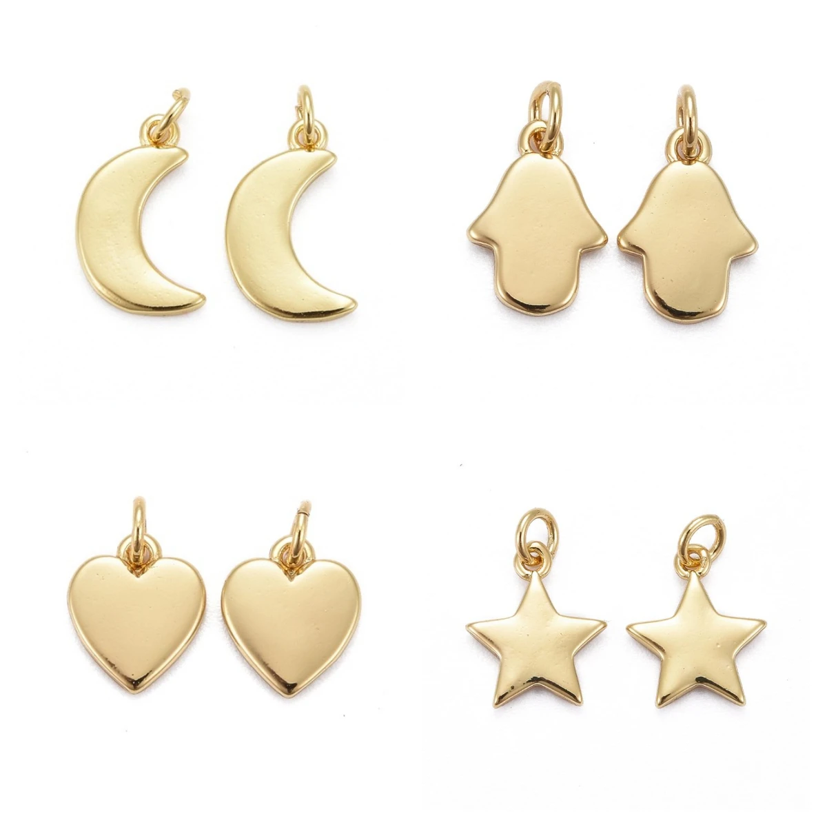 20 Pcs Heart Moon Star Metal Brass Pendants Real 18k Gold Plated Charms for Diy Women Girls Necklace Jewelry Making Findings