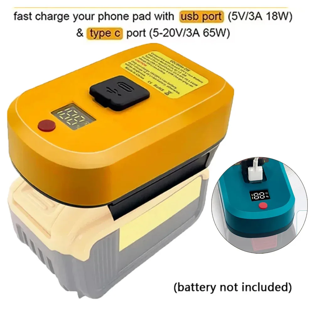 

Adapter Charger for Makita/Bosch/Milwaukee/Dewalt 18V Li-ion Battery With USB Type-C Input Output Charger Fast Charging