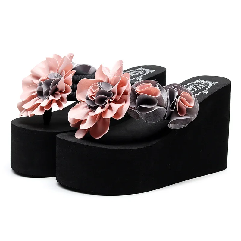 2024 Summer Women's Slippers Flowers Bohemian Ladies Flip-flops Platform Wedge Non-slip Fashion Wear Female Beach Holiday Shoes image 5