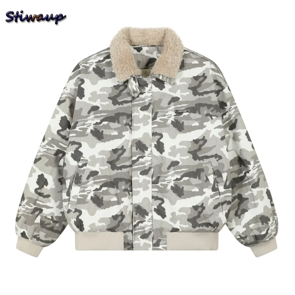 

Winter Woman Hot Clothes Sale Plush Collar Lightweight Padded Brand Luxury Down Jackets Gray Camouflage Women's Winter Parka