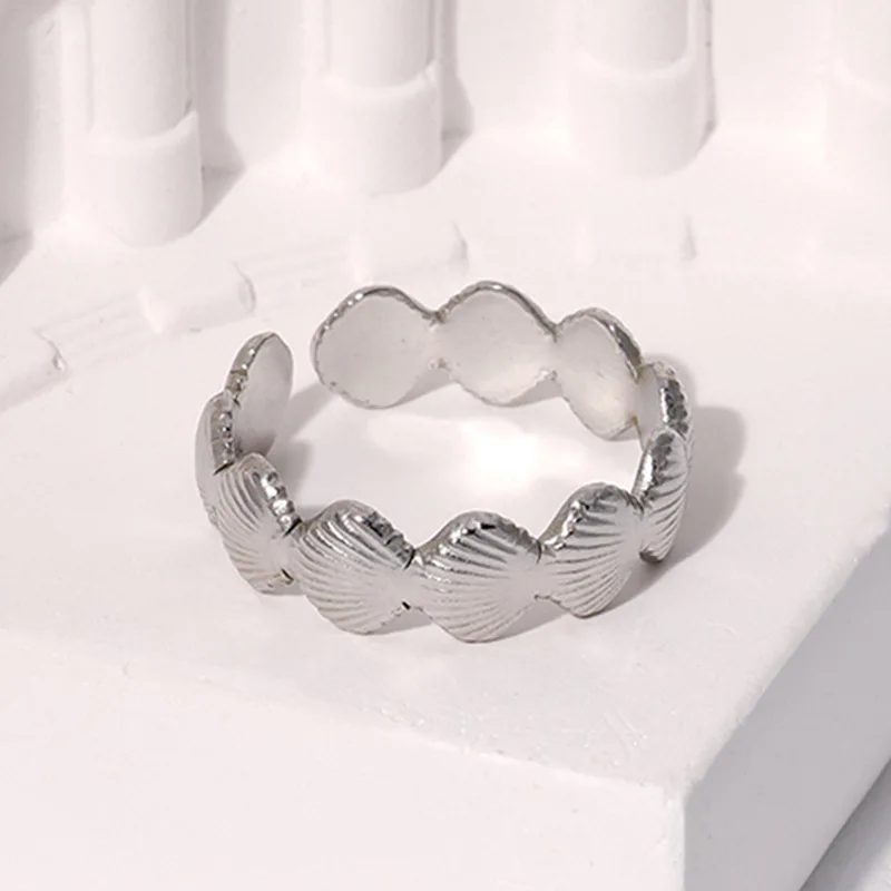 OIMG 316L Stainless Steel Gold Plated Not Fade Vintage Metal Shell Shaped Open Adjustable Rings For Women Girls Bohemian Jewelry