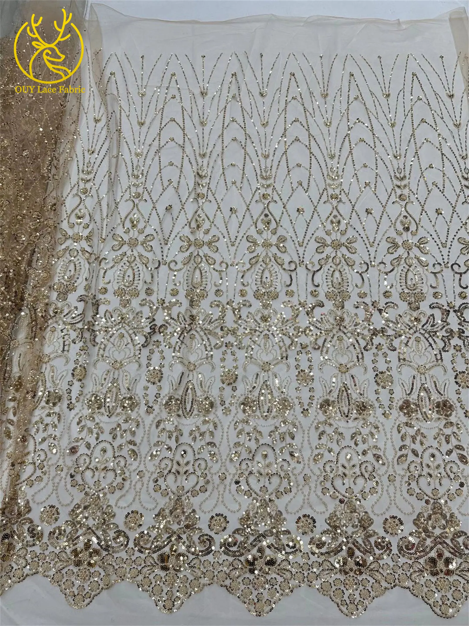 5 Yards meistverkaufter afrikanischer Pailletten-Spitzenstoff, hochwertige Mode, nigerianischer Perlen-Tüll-Spitzenstoff, Nähen von Partykleidern – Detail 29