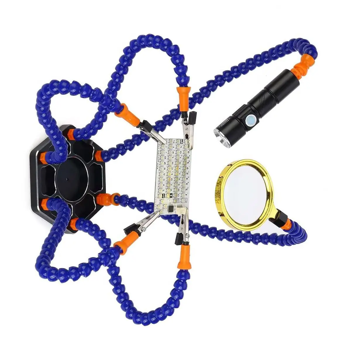 Helpende handen Derde arm Soldeerwerkstation 6 flexibele armen met precisie 360 graden krokodillenklem USB-vergrootglas Rc-gereedschap