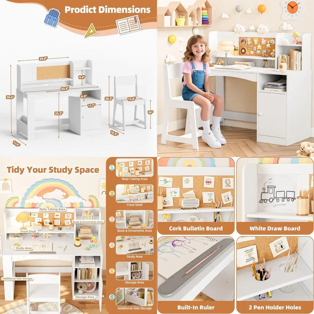 

Детский письменный стол и стул, белый деревянный стол с надстройкой для детей 5-12 лет, комплект для спальни