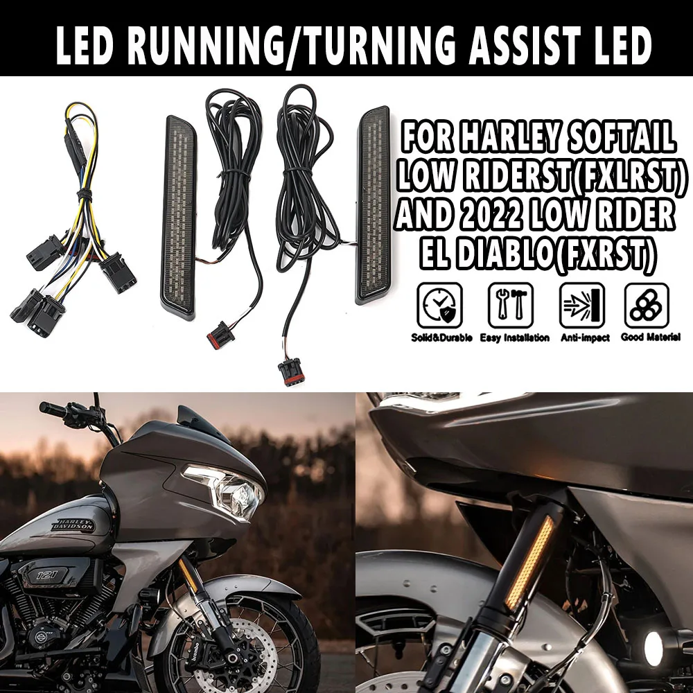 Motorcycle BrandNEW LED Black Front Fork Light Turn Signal For Harley Softail Low Rider ST El Diablo FXRST FXLRST Fat Boy 2022+