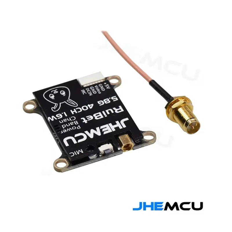 JHEMCU RuiBet Tran-3016W 5.8G 40CH 1.6W PitMode Microfone embutido VTX ajustável 2-6S 30X30mm para avião RC FPV