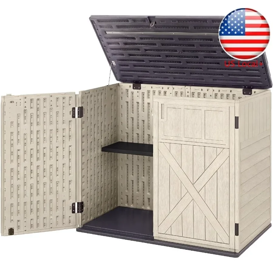 Outdoor Storage Cabinet, 20 Cu.Ft, Polyethylene, Gray, Weatherproof Lockable 3-Door Design