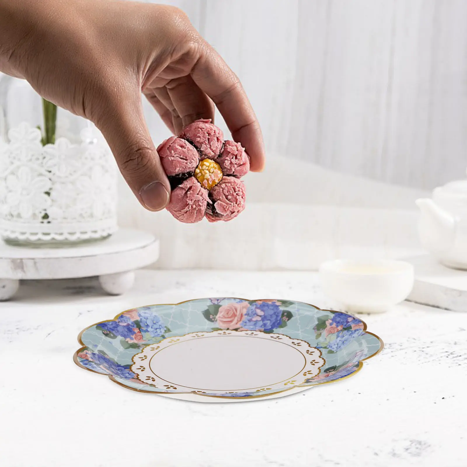 1Set Vintage Floral Tea Cup For Shower Tea Party Party Afternoon Disposable Tableware Paper Plates