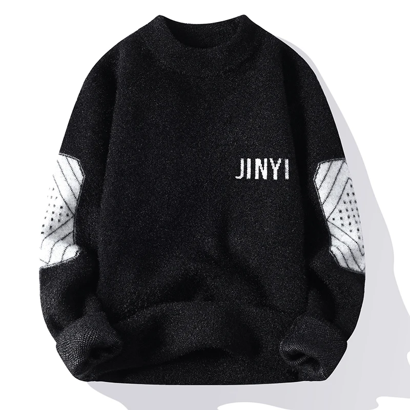 Long Sleeve Crewneck Comfy Autumn and Winter Knitwear Sweater for Men and Women with Fleece Fashion Print Pullover