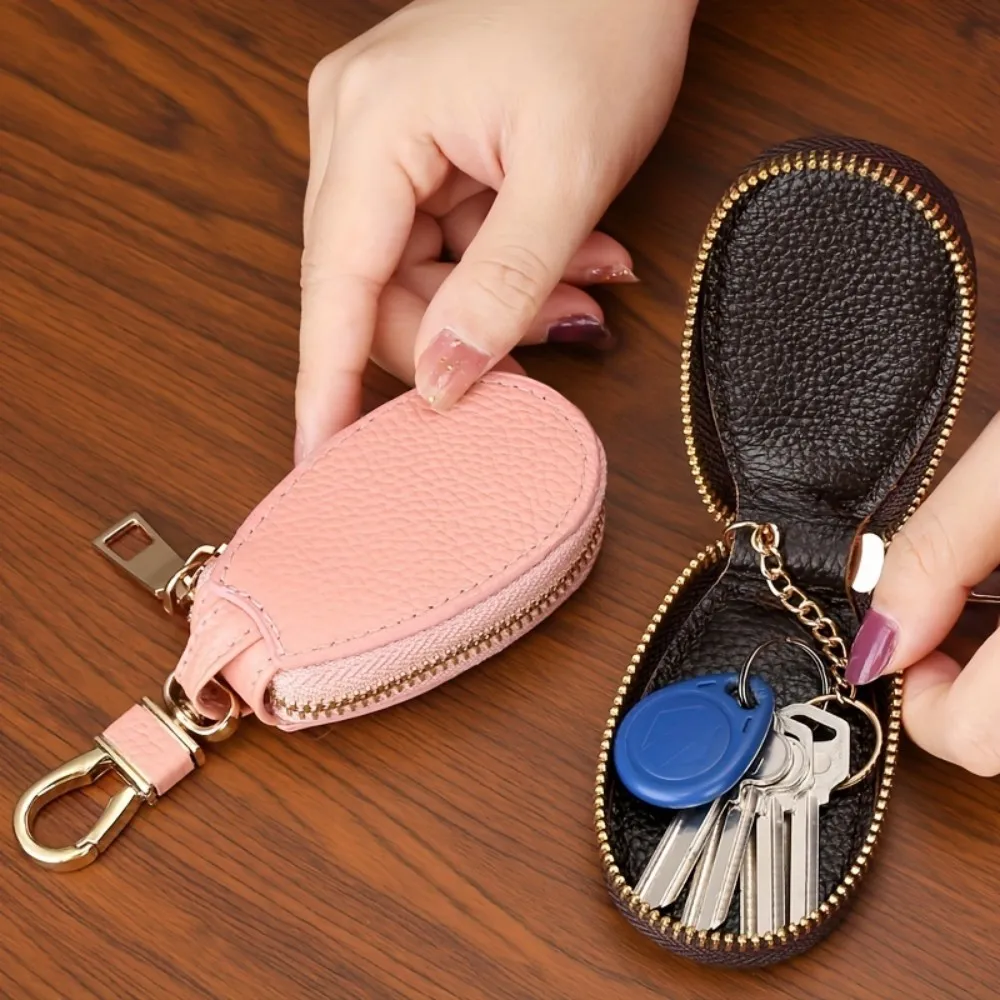 1pc Car PU Key Chain Wallet, Ladies Couple Zip Key Storage Bag, Mini Versatile Simple Solid Protective Box