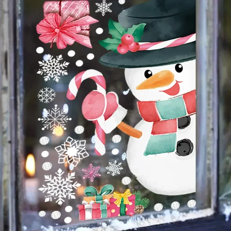 Cartoon Christmas Window Sticker Gingerbread Man Santa Claus Snowman Glass Static Sticker Shopping Mall Glass Window Decor Film