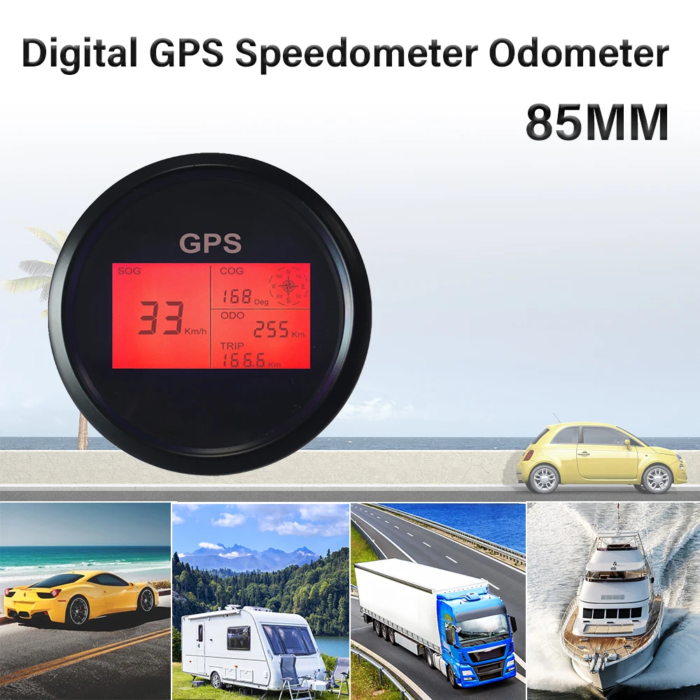 

ELING 85mm GPS Digital LCD Speedometer Speed Gauge Odometer with 7 Color Backlight 9-32V for Car Racing Motorcycle