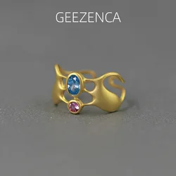 GEEZENCA 925 Silver 5A Zircon Hollow Craft Resizable Ring For Women Original Design Maths Questions Funny Rings 2023 New Gift